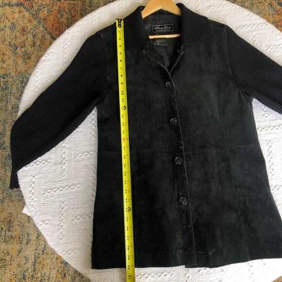 Vintage Y2K Terry Lewis Classic Luxuries Black Leather Wool Knit Jacket Suede L - Picture 10 of 11